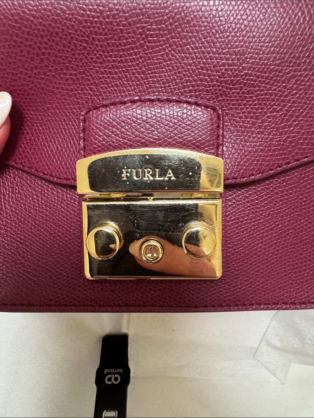 Furla Metropolis Berry Leather and chain Crossbody with Gold Hardware - Picture 12 of 15